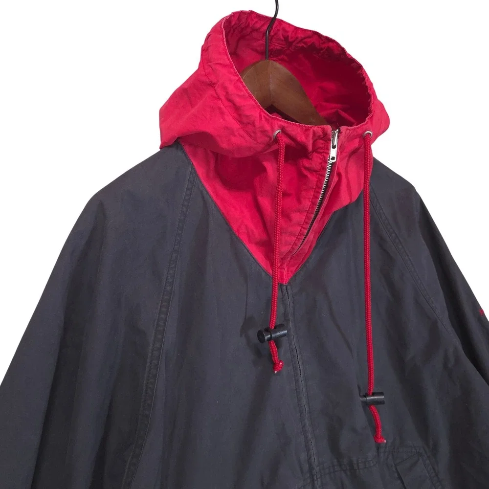 Vtg Polo Sport Ralph Lauren Mens Windbreaker Jacket L Black Red Hood 90s Hip Hop